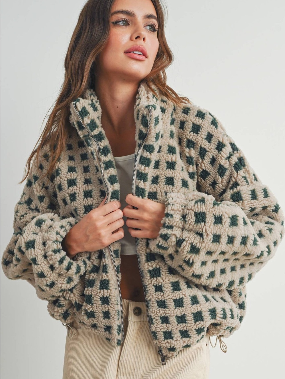 NWT Fashion Clothing Checkered Fleece Jacket Small - Picture 1 of 9
